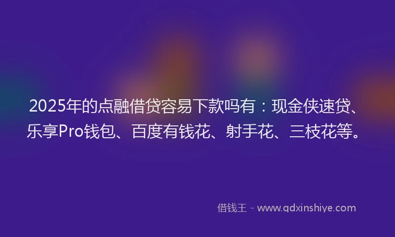 2025年的点融借贷容易下款吗有：现金侠速贷、乐享Pro钱包、百度有钱花、射手花、三枝花等。
