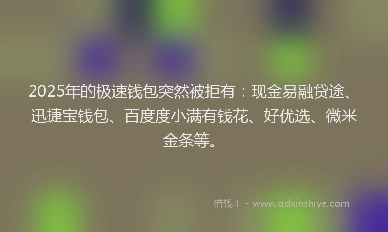 2025年的极速钱包突然被拒有：现金易融贷途、迅捷宝钱包、百度度小满有钱花、好优选、微米金条等。
