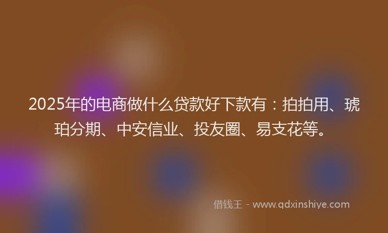 2025年的电商做什么贷款好下款有：拍拍用、琥珀分期、中安信业、投友圈、易支花等。
