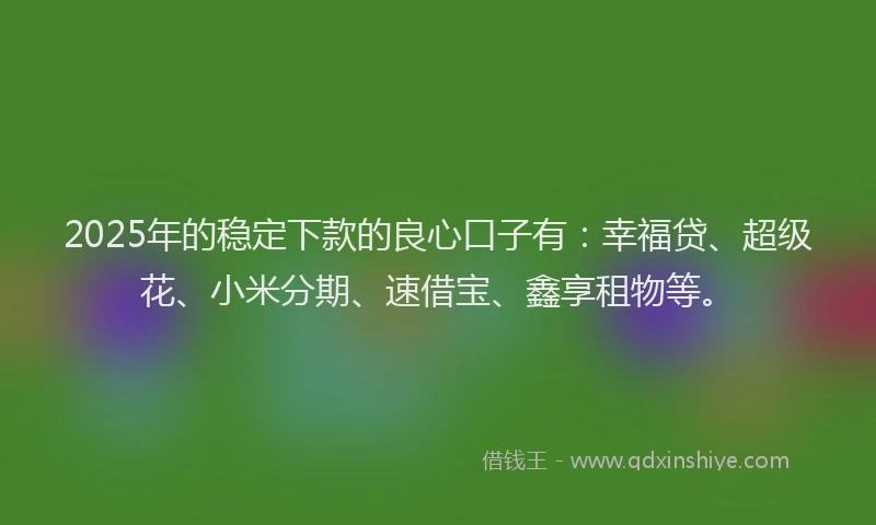 2025年的稳定下款的良心口子有：幸福贷、超级花、小米分期、速借宝、鑫享租物等。