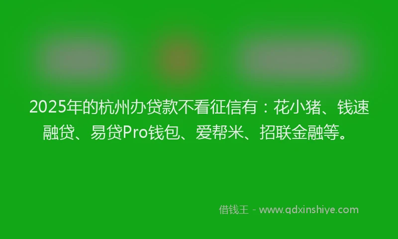 2025年的杭州办贷款不看征信有：花小猪、钱速融贷、易贷Pro钱包、爱帮米、招联金融等。