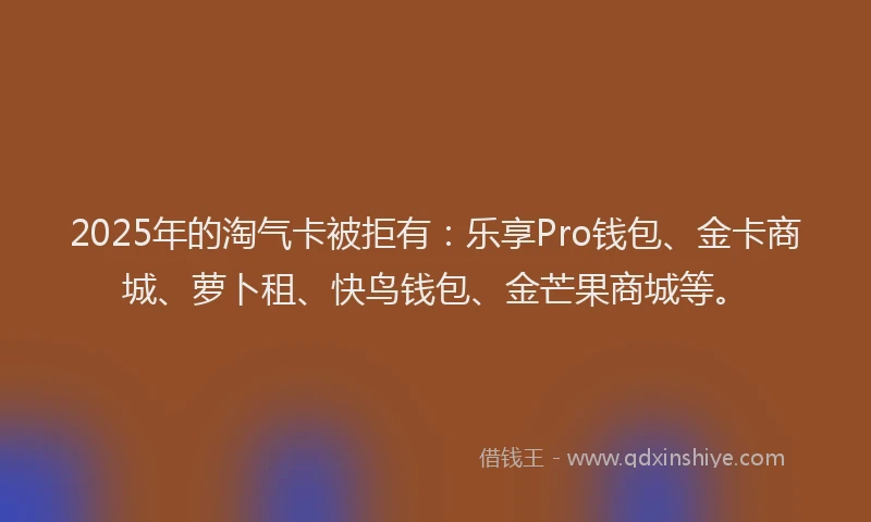 2025年的淘气卡被拒有：乐享Pro钱包、金卡商城、萝卜租、快鸟钱包、金芒果商城等。