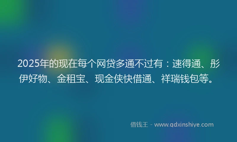 2025年的现在每个网贷多通不过有：速得通、彤伊好物、金租宝、现金侠快借通、祥瑞钱包等。