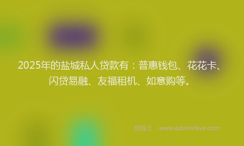 2025年的盐城私人贷款有：普惠钱包、花花卡、闪贷易融、友福租机、如意购等。