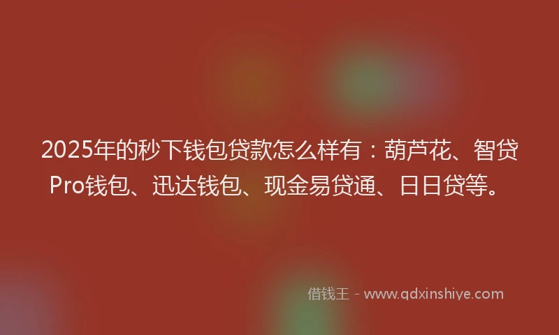 2025年的秒下钱包贷款怎么样有：葫芦花、智贷Pro钱包、迅达钱包、现金易贷通、日日贷等。