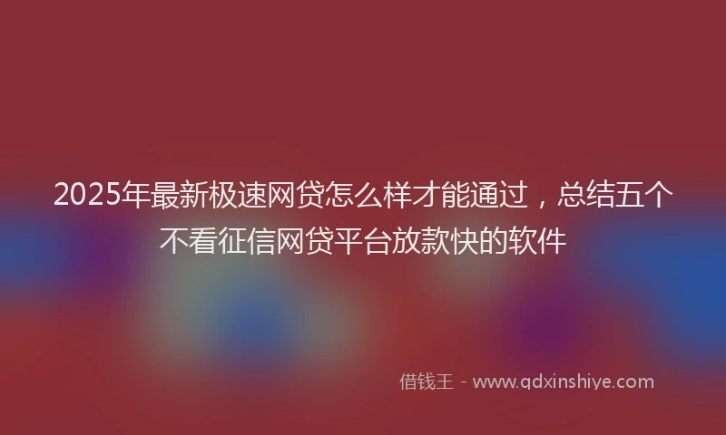 2025年最新极速网贷怎么样才能通过，总结五个不看征信网贷平台放款快的软件