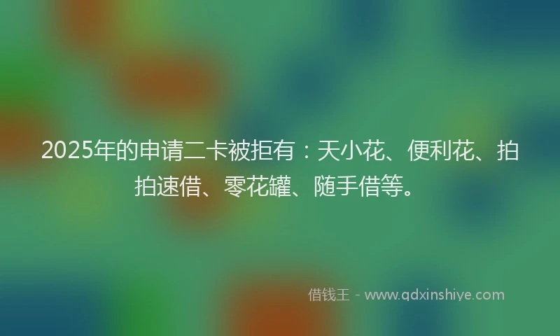 2025年的申请二卡被拒有：天小花、便利花、拍拍速借、零花罐、随手借等。