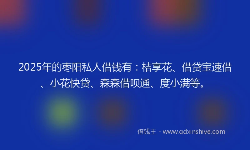 2025年的枣阳私人借钱有：桔享花、借贷宝速借、小花快贷、森森借呗通、度小满等。