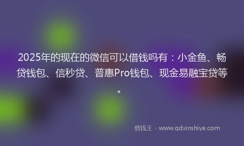 2025年的现在的微信可以借钱吗有：小金鱼、畅贷钱包、信秒贷、普惠Pro钱包、现金易融宝贷等。