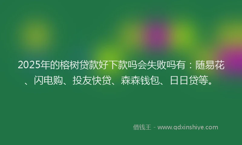 2025年的榕树贷款好下款吗会失败吗有：随易花、闪电购、投友快贷、森森钱包、日日贷等。