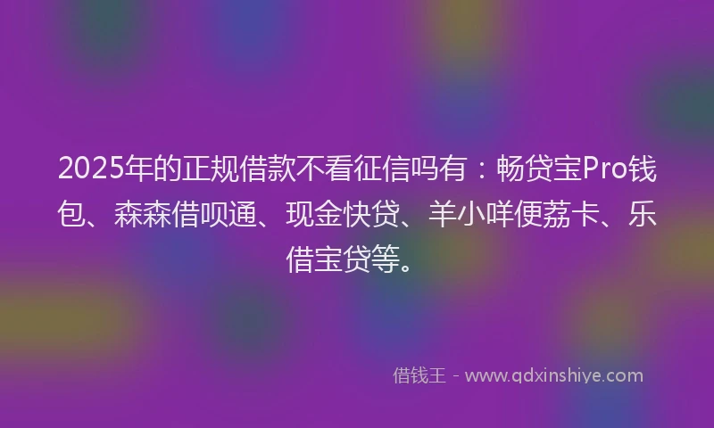2025年的正规借款不看征信吗有：畅贷宝Pro钱包、森森借呗通、现金快贷、羊小咩便荔卡、乐借宝贷等。