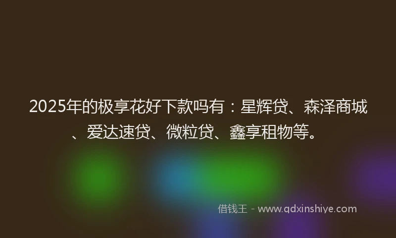 2025年的极享花好下款吗有：星辉贷、森泽商城、爱达速贷、微粒贷、鑫享租物等。
