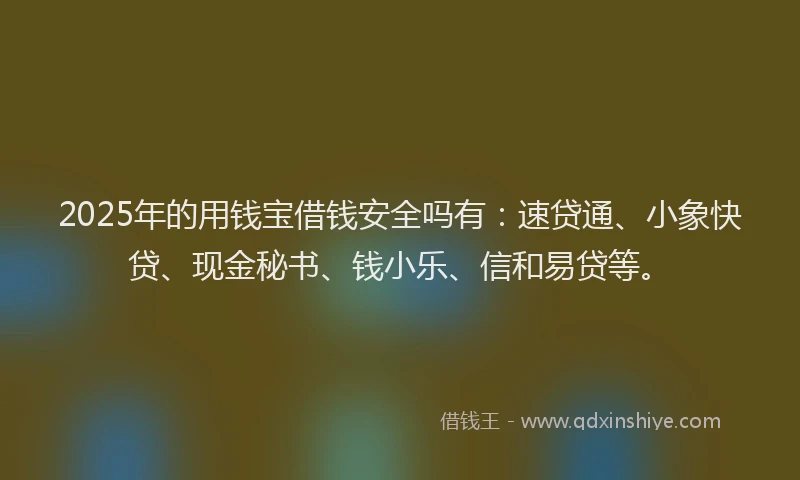 2025年的用钱宝借钱安全吗有：速贷通、小象快贷、现金秘书、钱小乐、信和易贷等。