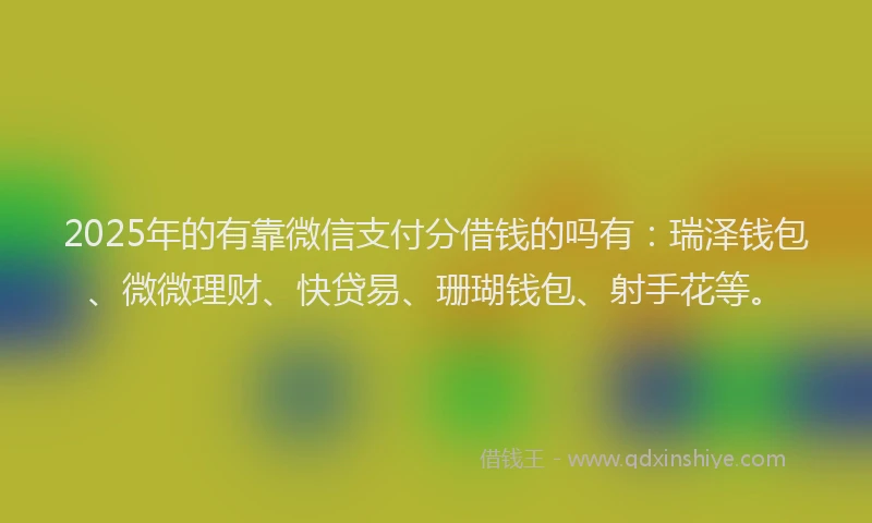 2025年的有靠微信支付分借钱的吗有：瑞泽钱包、微微理财、快贷易、珊瑚钱包、射手花等。