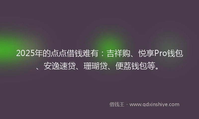 2025年的点点借钱难有：吉祥购、悦享Pro钱包、安逸速贷、珊瑚贷、便荔钱包等。