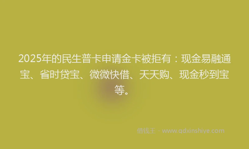 2025年的民生普卡申请金卡被拒有：现金易融通宝、省时贷宝、微微快借、天天购、现金秒到宝等。