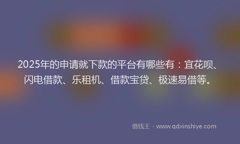 2025年的申请就下款的平台有哪些有:宜花呗、闪电借款、乐租机、借款宝贷、极速易借等。