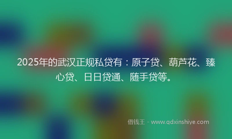 2025年的武汉正规私贷有：原子贷、葫芦花、臻心贷、日日贷通、随手贷等。