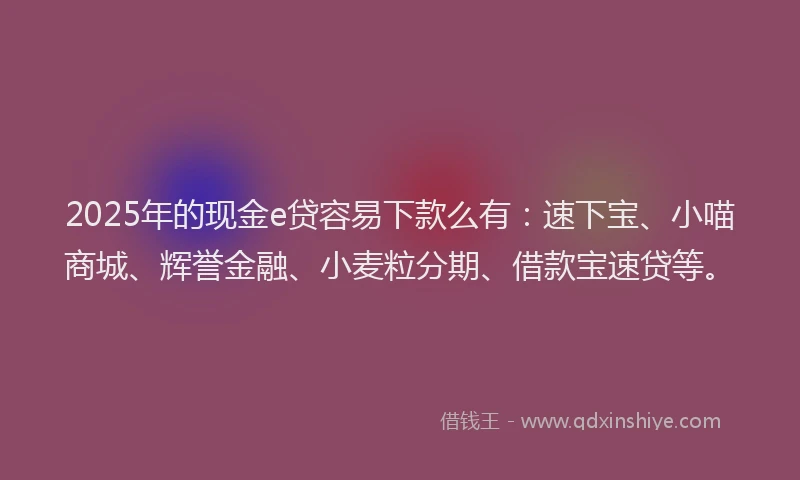2025年的现金e贷容易下款么有：速下宝、小喵商城、辉誉金融、小麦粒分期、借款宝速贷等。