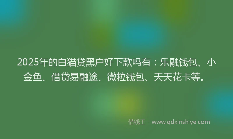 2025年的白猫贷黑户好下款吗有：乐融钱包、小金鱼、借贷易融途、微粒钱包、天天花卡等。
