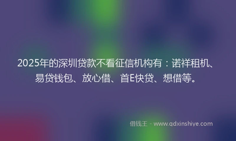 2025年的深圳贷款不看征信机构有：诺祥租机、易贷钱包、放心借、首E快贷、想借等。