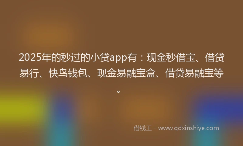 2025年的秒过的小贷app有：现金秒借宝、借贷易行、快鸟钱包、现金易融宝盒、借贷易融宝等。