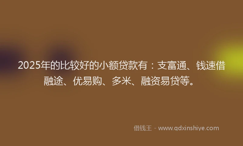 2025年的比较好的小额贷款有：支富通、钱速借融途、优易购、多米、融资易贷等。