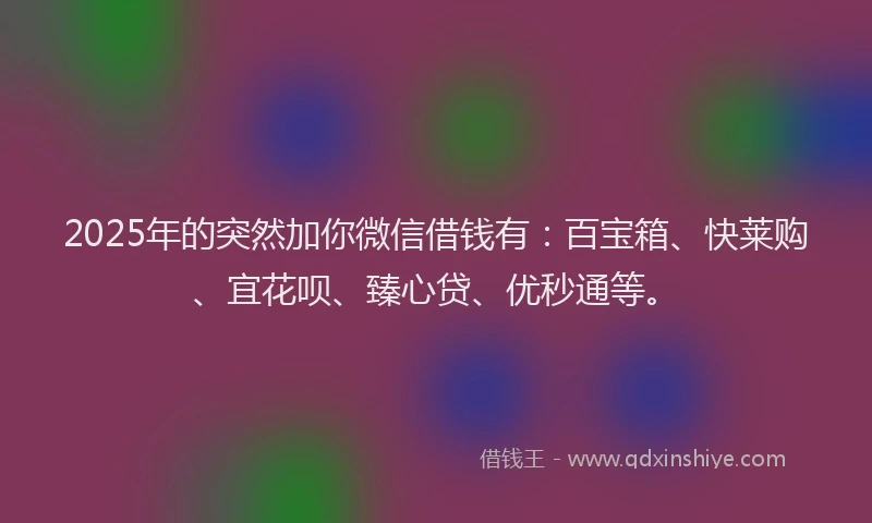 2025年的突然加你微信借钱有：百宝箱、快莱购、宜花呗、臻心贷、优秒通等。