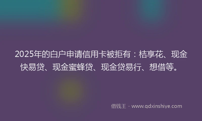 2025年的白户申请信用卡被拒有：桔享花、现金快易贷、现金蜜蜂贷、现金贷易行、想借等。