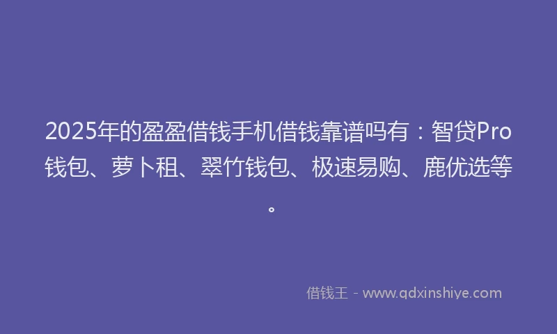 2025年的盈盈借钱手机借钱靠谱吗有：智贷Pro钱包、萝卜租、翠竹钱包、极速易购、鹿优选等。