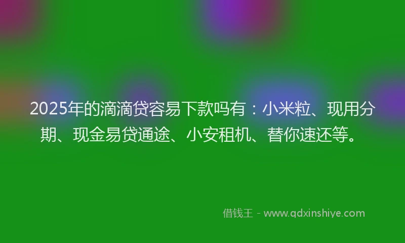 2025年的滴滴贷容易下款吗有：小米粒、现用分期、现金易贷通途、小安租机、替你速还等。