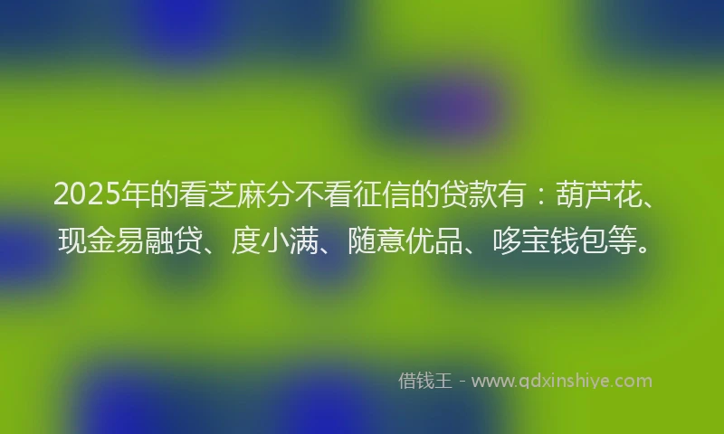 2025年的看芝麻分不看征信的贷款有：葫芦花、现金易融贷、度小满、随意优品、哆宝钱包等。