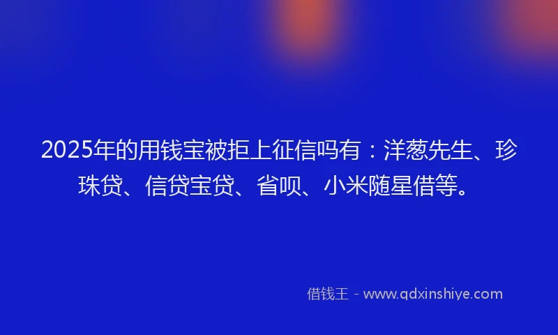 2025年的用钱宝被拒上征信吗有：洋葱先生、珍珠贷、信贷宝贷、省呗、小米随星借等。