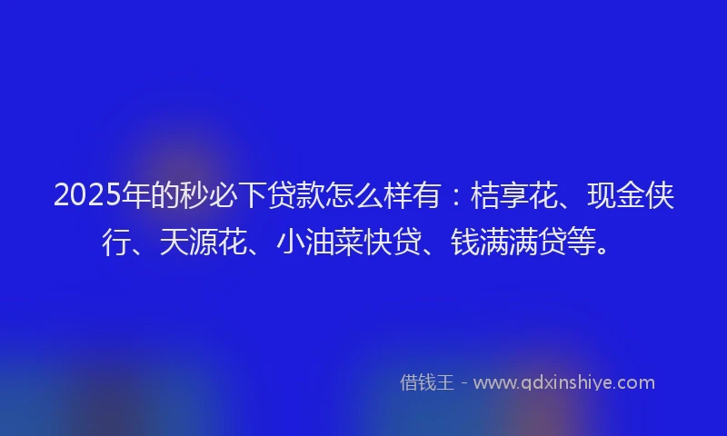 2025年的秒必下贷款怎么样有：桔享花、现金侠行、天源花、小油菜快贷、钱满满贷等。