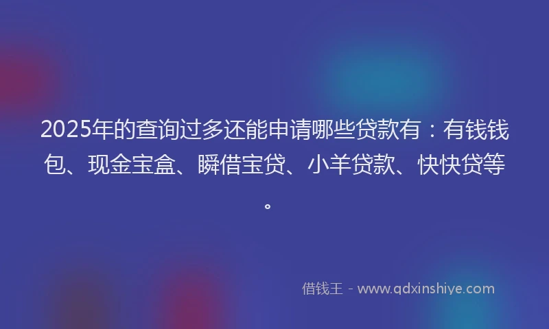 2025年的查询过多还能申请哪些贷款有：有钱钱包、现金宝盒、瞬借宝贷、小羊贷款、快快贷等。