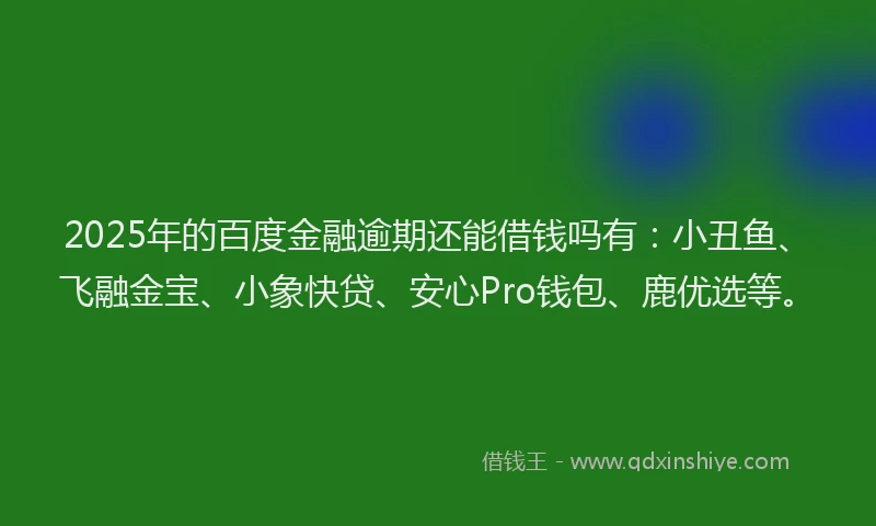 2025年的百度金融逾期还能借钱吗有：小丑鱼、飞融金宝、小象快贷、安心Pro钱包、鹿优选等。