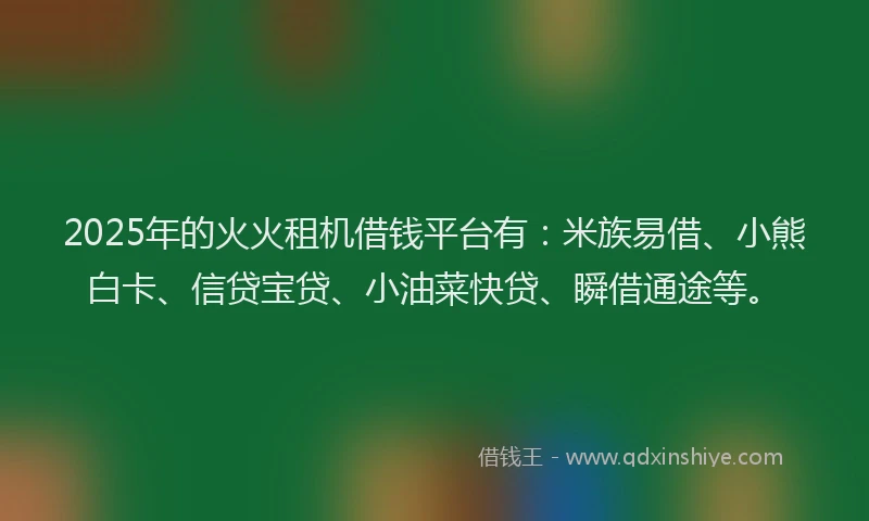 2025年的火火租机借钱平台有：米族易借、小熊白卡、信贷宝贷、小油菜快贷、瞬借通途等。