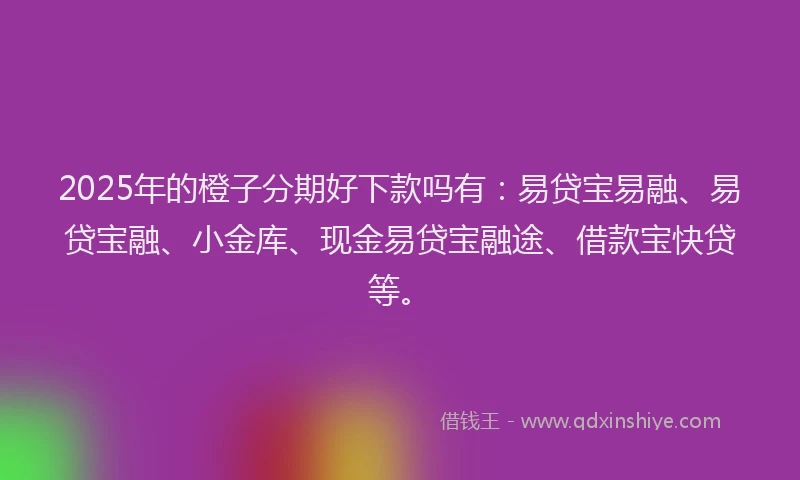 2025年的橙子分期好下款吗有：易贷宝易融、易贷宝融、小金库、现金易贷宝融途、借款宝快贷等。