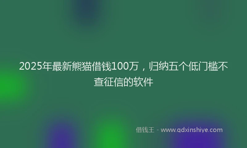 2025年最新熊猫借钱100万，归纳五个低门槛不查征信的软件
