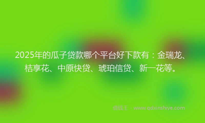 2025年的瓜子贷款哪个平台好下款有：金瑞龙、桔享花、中原快贷、琥珀信贷、新一花等。