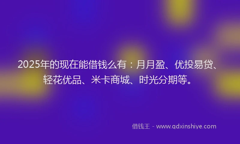 2025年的现在能借钱么有：月月盈、优投易贷、轻花优品、米卡商城、时光分期等。