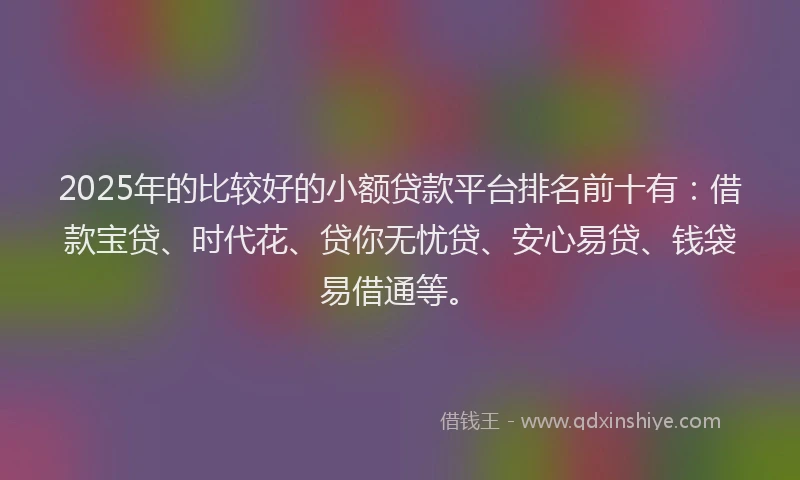 2025年的比较好的小额贷款平台排名前十有：借款宝贷、时代花、贷你无忧贷、安心易贷、钱袋易借通等。