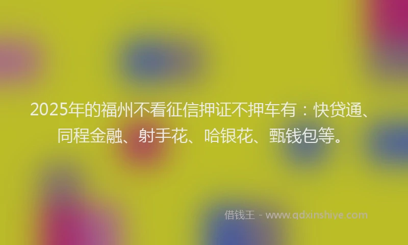 2025年的福州不看征信押证不押车有：快贷通、同程金融、射手花、哈银花、甄钱包等。