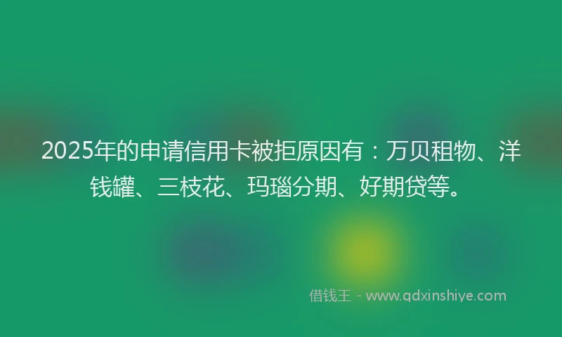 2025年的申请信用卡被拒原因有：万贝租物、洋钱罐、三枝花、玛瑙分期、好期贷等。