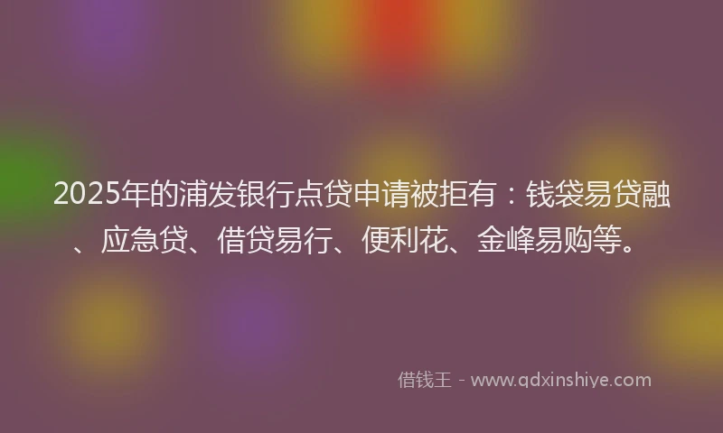 2025年的浦发银行点贷申请被拒有：钱袋易贷融、应急贷、借贷易行、便利花、金峰易购等。