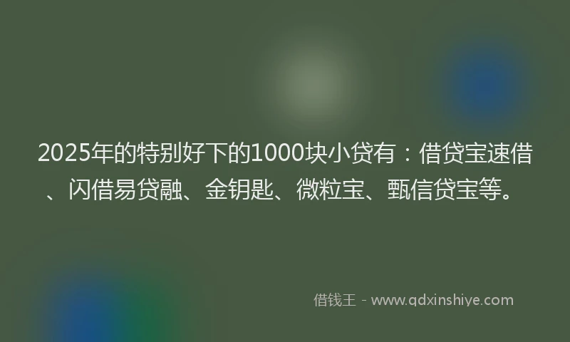 2025年的特别好下的1000块小贷有：借贷宝速借、闪借易贷融、金钥匙、微粒宝、甄信贷宝等。