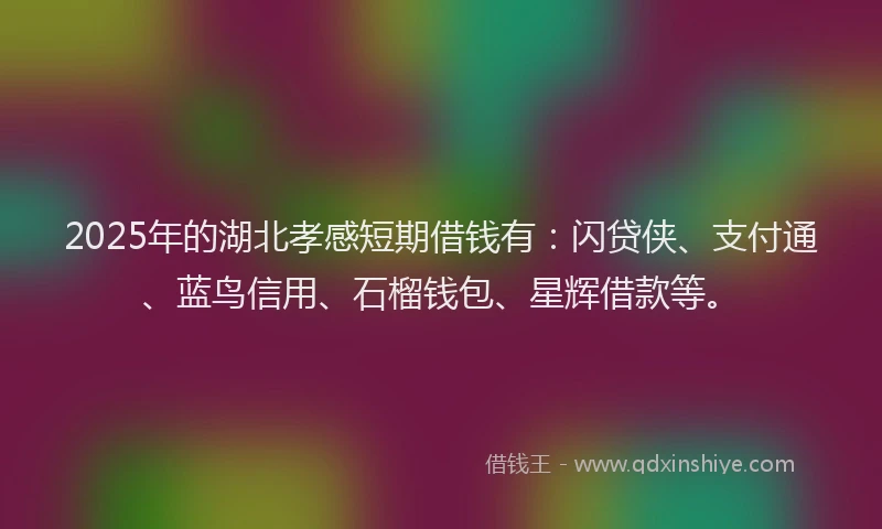2025年的湖北孝感短期借钱有：闪贷侠、支付通、蓝鸟信用、石榴钱包、星辉借款等。