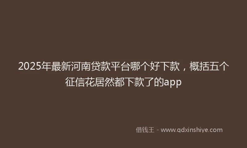 2025年最新河南贷款平台哪个好下款，概括五个征信花居然都下款了的app