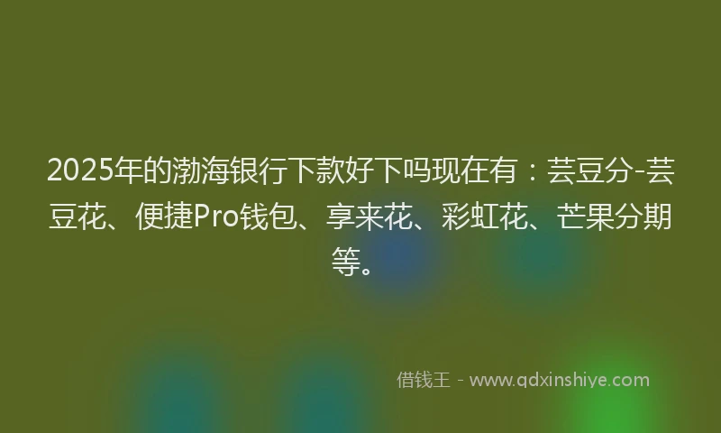 2025年的渤海银行下款好下吗现在有：芸豆分-芸豆花、便捷Pro钱包、享来花、彩虹花、芒果分期等。