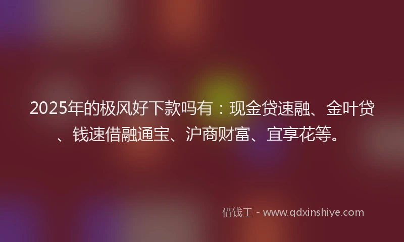 2025年的极风好下款吗有：现金贷速融、金叶贷、钱速借融通宝、沪商财富、宜享花等。